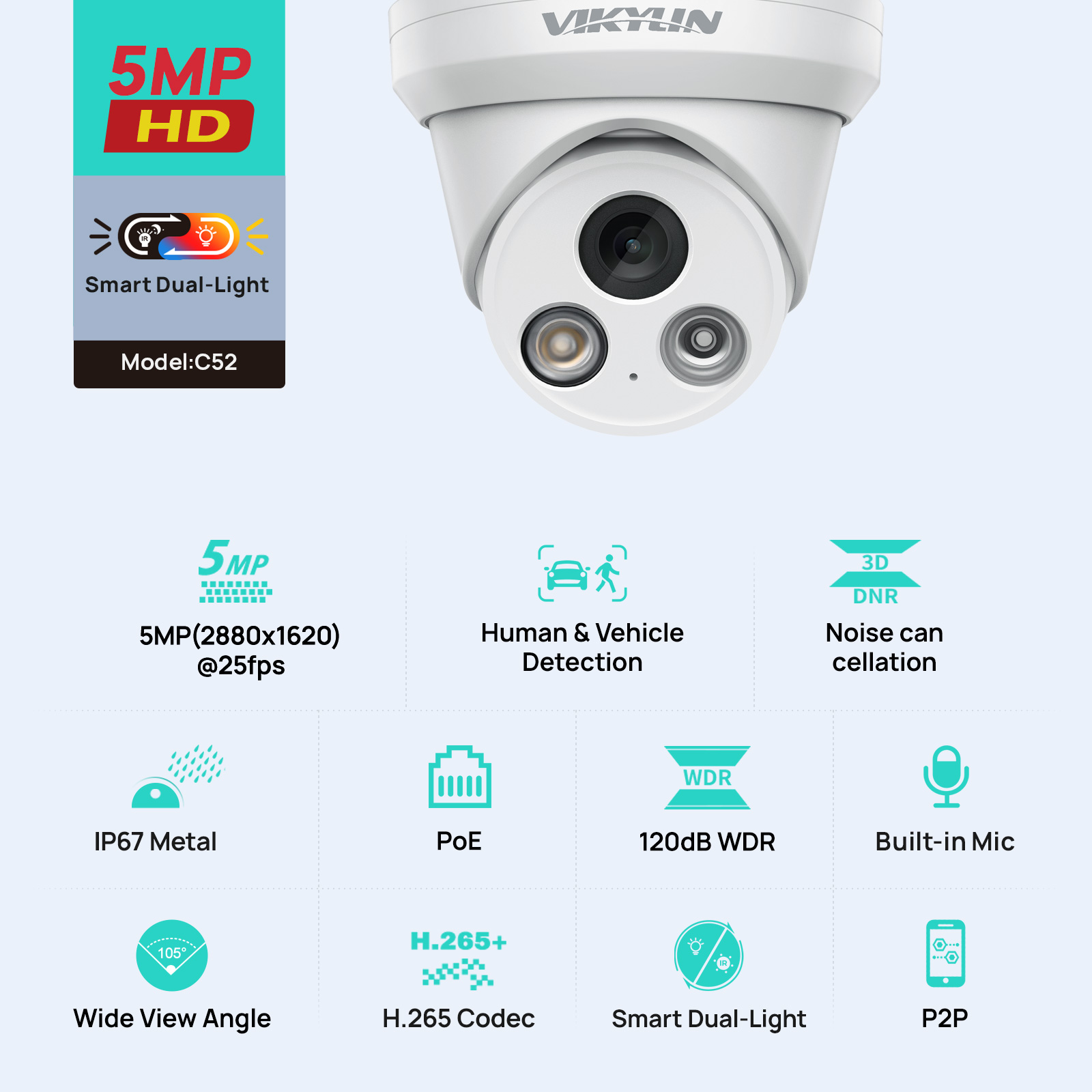 Smart Home Microsoft - VIKYLIN 5MP Smart Dual Light IP-Kamera