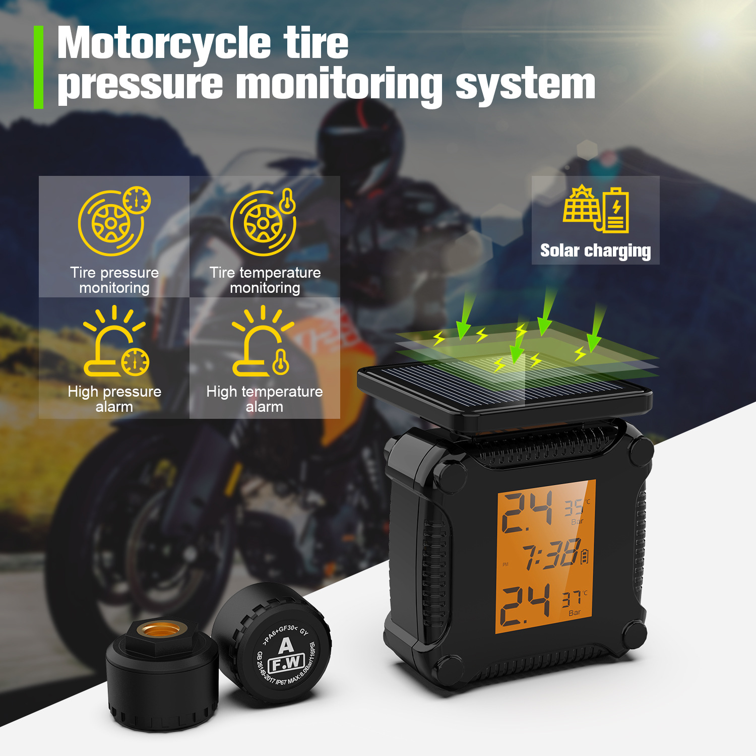 Temperature Sensor - Reifendrucküberwachungssystem mit Farbdisplay, Drahtloses TPMS für